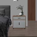 Modern White Wooden Bedside Table With Drawer Cabinet Mobile Phone Vase Plant And Books