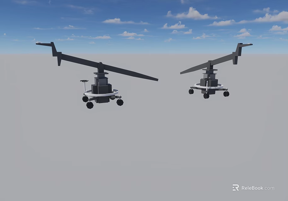 Two Drones Flying in Open Sky With Blue Background And White Clouds 3d model 
