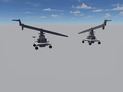 Two Drones Flying in Open Sky With Blue Background And White Clouds 3d model