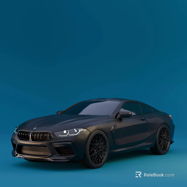 Black BMW Sports Coupe With Modern Front Grille And Black Alloy Wheels 3d model 