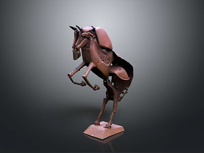 Decorative Bronze Horse Sculpture In Rearing Posture With Pedestal Base 3d model