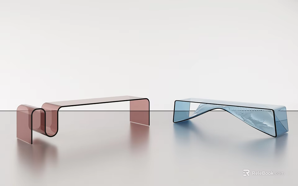 Modern Curved Transparent Acrylic Stools In Pink And Blue For Home Interior Design 3d model 