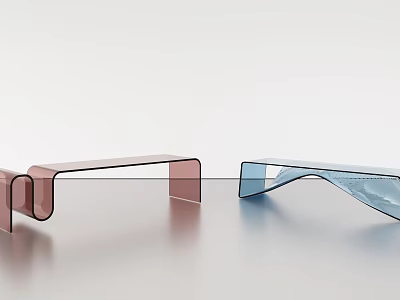 Modern Curved Transparent Acrylic Stools In Pink And Blue For Home Interior Design 3d model