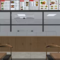 Modern Mall Shop Interior With Menu Boards Tables Kitchen Area Drink Machine And Green Plant