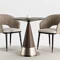 Modern Round Table And Chair Set With Beige Striped Backrest Black Legs Wooden Metal Base