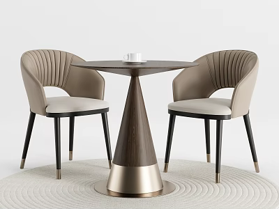 Modern Round Table And Chair Set With Beige Striped Backrest Black Legs Wooden Metal Base 3d model