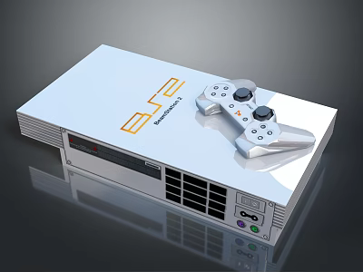 White Electronic Game Console Featuring ELF Branding With Attached Controller And Interface Ports 3d model