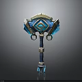 Ornate Fantasy Hammer With Blue Gemstone And Golden Decoration