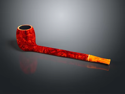 Red Handcrafted Smoking Pipe With Smooth Texture And Yellow Stem For Daily Use 3d model