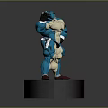 3D Model Action Figure Of Muscular Character With Blue White Outfit Red Shoes Black Base
