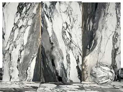 Elegant Marble Texture Background Wall With Matching Floor And Decorative Sphere 3d model