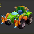 Colorful Green Orange Blue Toy Car With Big Wheels And Dinosaur Horns