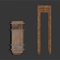 Architectural Layered Stone Pillar And Wooden Door Frame With Textured Details