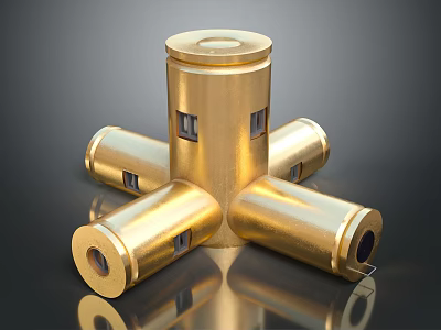 Shiny Golden Multi Cylindrical Mobile Digital Component With Smooth Connected Structure 3d model