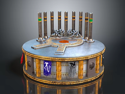 Sci Fi Futuristic Circular Platform With Tall Metallic Pillars And Mystic Symbols 3d model