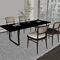 Black Rectangular Dining Table Set with Woven Back Chairs Vase Plant by Window 3d model