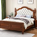Wooden Double Bed with Diamond Tufted Upholstered Headboard and Nightstands in Cozy Bedroom