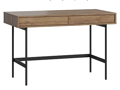 Modern Wooden Desk With Two Drawers And Black Metal Legs For Home Office 3d model