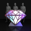 Modern Diamond Shaped Reception Desk With Colorful Lighting And Men In Suits