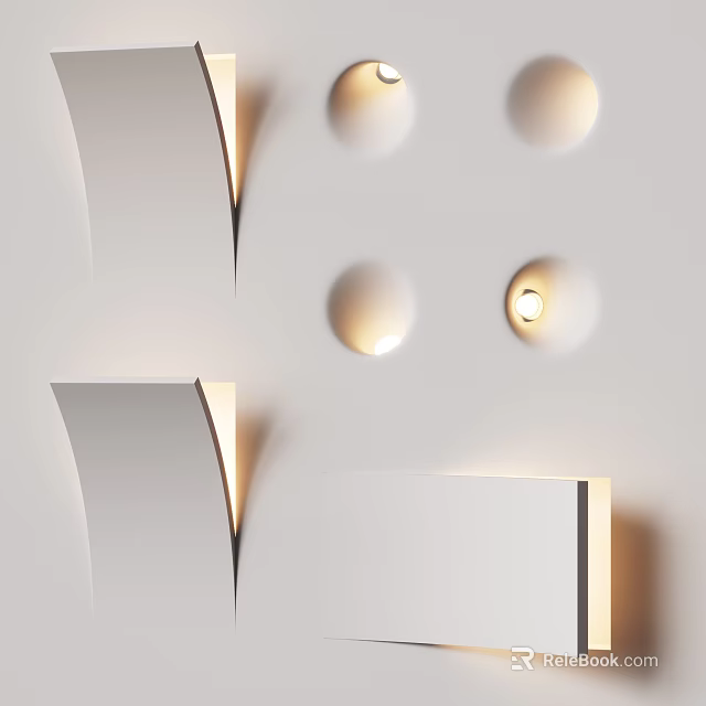 White Curved Wall Design With Circular Light Holes And Illuminated Bulb 3d model 