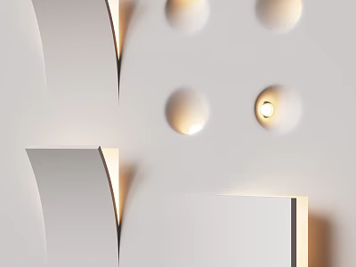 White Curved Wall Design With Circular Light Holes And Illuminated Bulb 3d model