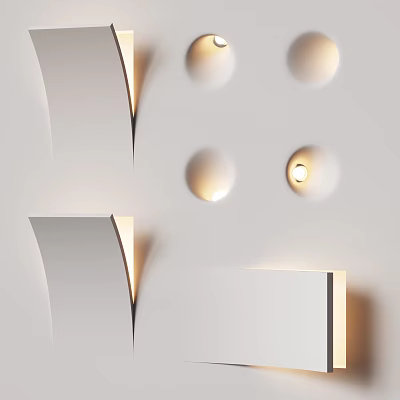White Curved Wall Design With Circular Light Holes And Illuminated Bulb 3d model