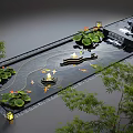Garden Water Fountain With Lotus Leaves Koi Fish Lanterns And Green Plants