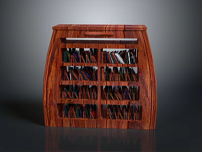 Elegant Wooden Curved Bookcase Furniture With Multiple Shelves Filled With Books 3d model