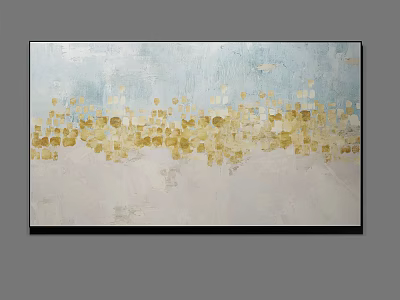 Abstract Oil Painting With Light Blue Cream White Background And Golden Square Patterns 3d model