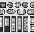 Antique window openwork window grille window grille window partition door and window 3d model