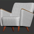 Modern Minimalist Armchair With White Fabric Upholstery Wooden Armrests And Red Legs