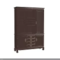 Dark Wooden Wine Cabinet with Glass Doors Wine Racks Drawers and Gold Handles