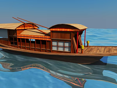 red boat chinese boat 3d model