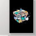 Abstract Painting Featuring Multicolored Cube With Geometric Patterns And 3D Design On Black Background 3d model