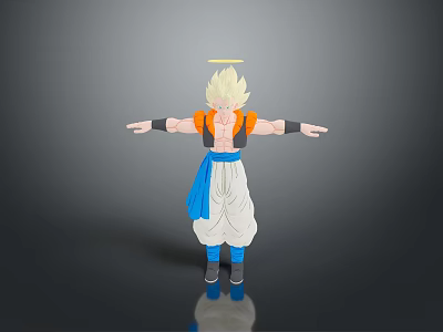 Anime Character With Halo Blonde Hair Orange Top White Pants And Blue Sash 3d model