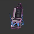Modern Functional Chair with Black Cushion Gray Frame Blue Support Structures Armrests and Adjustment Levers