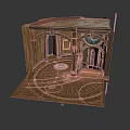 Detailed Miniature Architectural Model With Wooden Structure Arched Doorways And Circular Floor
