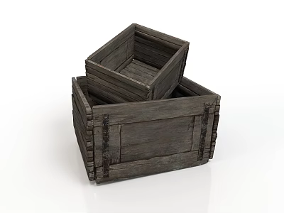 Stacked Rustic Vintage Wooden Crates With Rectangular Structure And Metal Fasteners 3d model