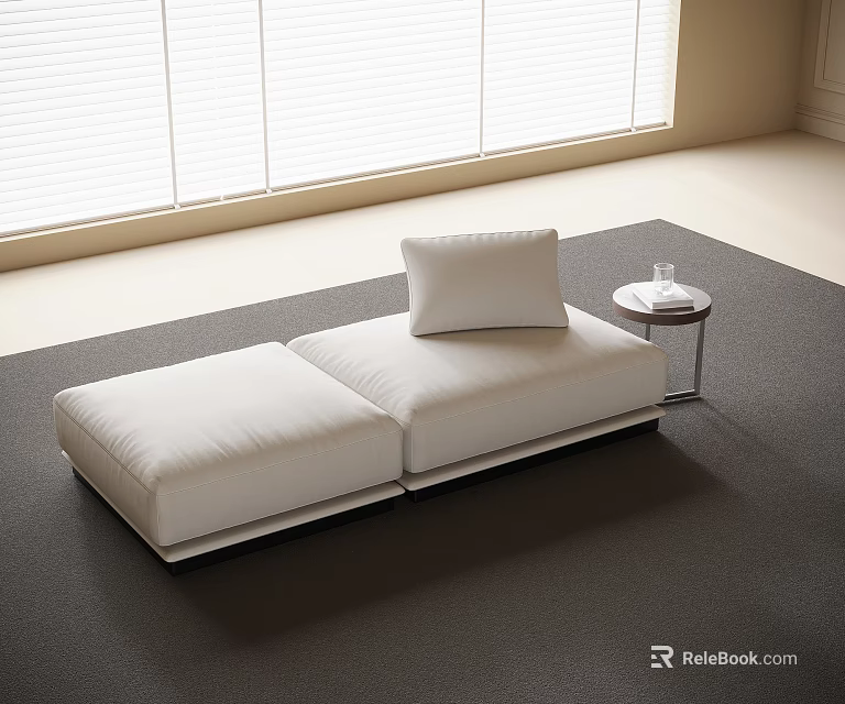 Modern White Upholstered Chaise Lounge In Room With Cushion Side Table Window And Rug 3d model 