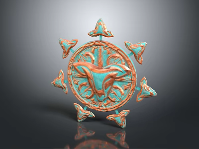 Decorative Circular Ornament With Central Intricate Pattern And Copper Green Petal Elements 3d model
