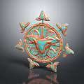 Decorative Circular Ornament With Central Intricate Pattern And Copper Green Petal Elements 3d model