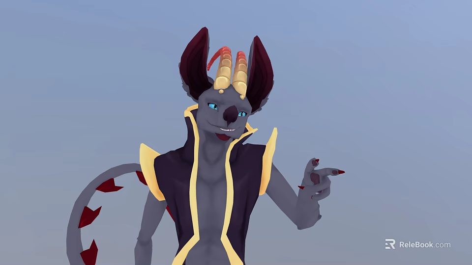 Animated Game Character With Horned Head Large Ears And Pointing Hand 3d model 