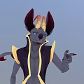 Animated Game Character With Horned Head Large Ears And Pointing Hand