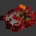 Block Style Floating Island Scenery with Red Tree Purple Building and Misty Cloud Base