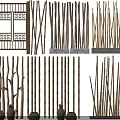 Handcrafted Bamboo Garden Ornaments with Decorative Fences Sticks Woven Baskets and Clay Pots