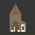 Cartoon Scene House Featuring Red Roof Stone Walls Wooden Door And Windows
