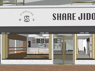 Share Jido Pastry Shop Storefront With Glass Windows Wooden Display Cases And Signage 3d model