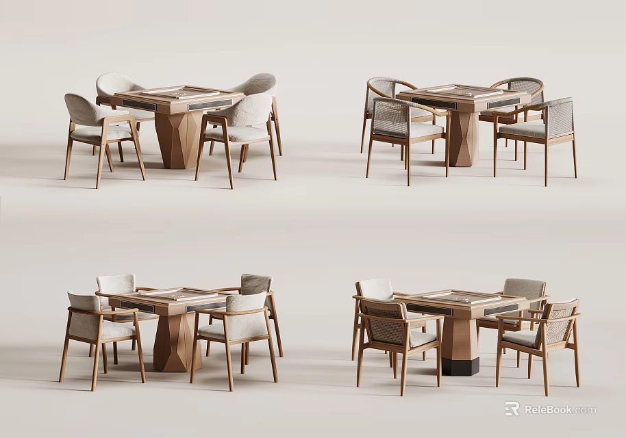 Modern Minimalist Wooden Entertainment Table With Matching Chairs And Sleek Design 3d model 