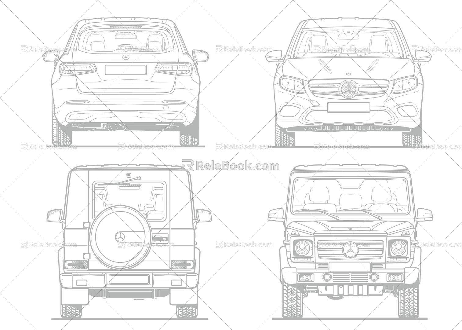 Car contour Mercedes-Benz car line car G car front contour car back contour line 3d model