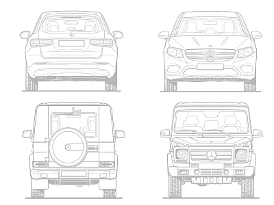 Automotive Line Sketches Displaying Front And Rear Views Of Different Car Models 3d model